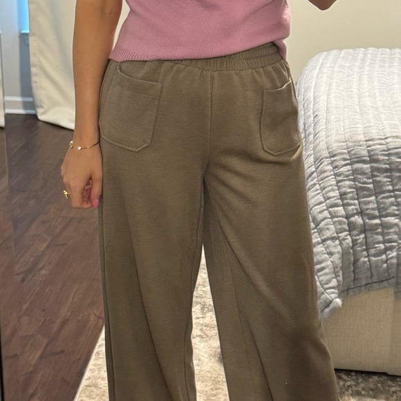 NYCC Pants - Dark Khaki Casual Workwear Style Straight Pants with Drawstring Waistband